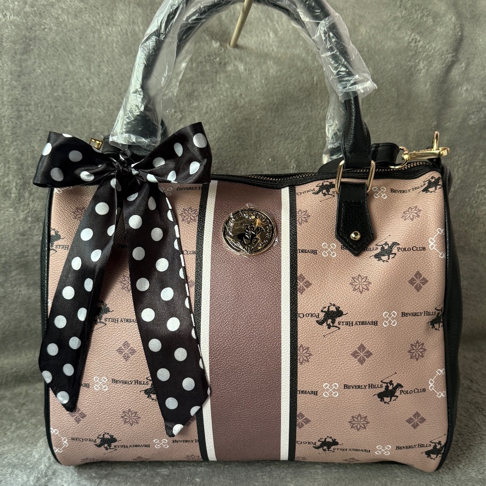 Beverly Hills Polo Club Taupe Logo Tote 🖤👜 NWT